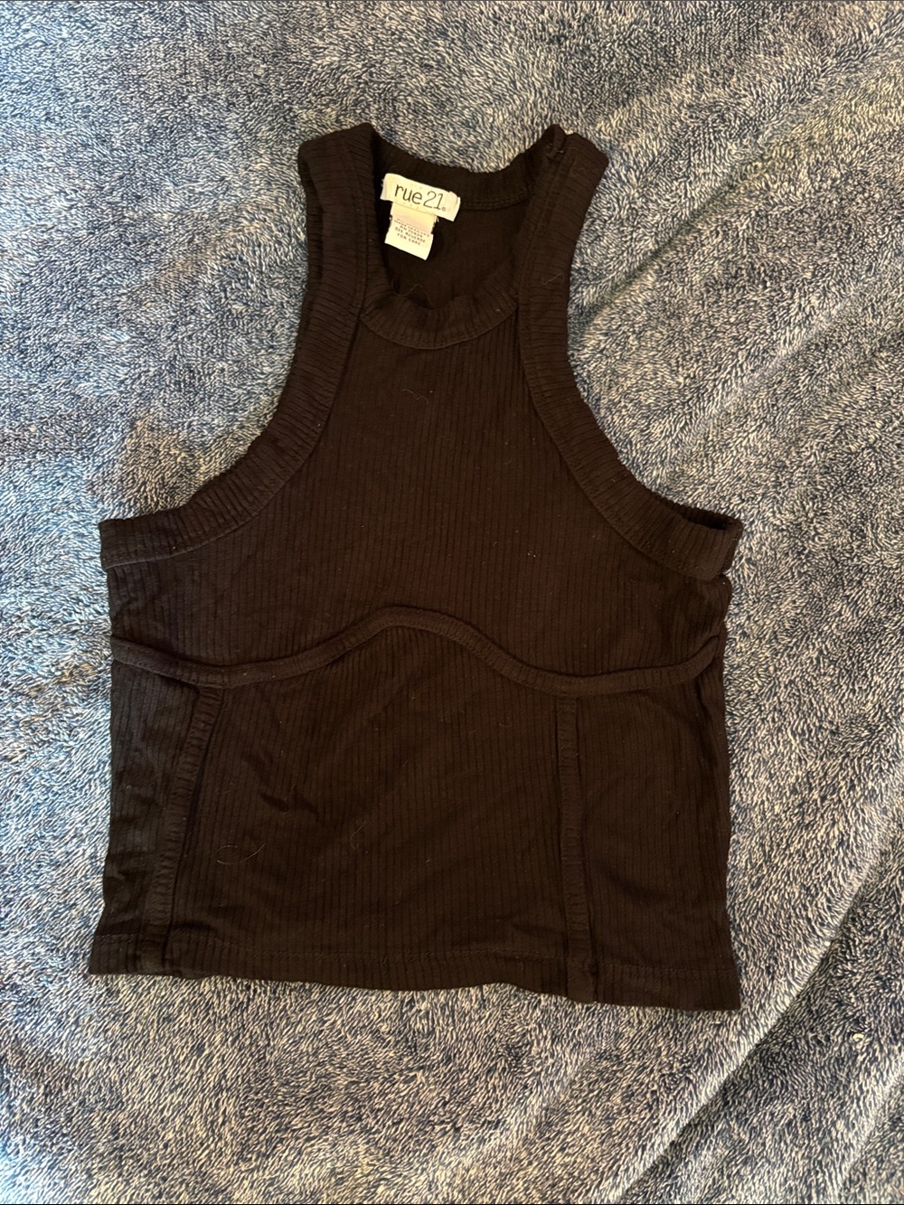 Rue21 Black Ribbed High-Neck Crop Tank